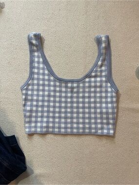 Garage Periwinkle Gingham Knit Crop Tank — Coquette / Cottagecore — Size XS
